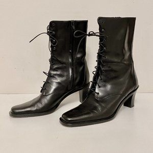 Ann Taylor Black Leather Lace-Up Booties Size 5.5 (35)